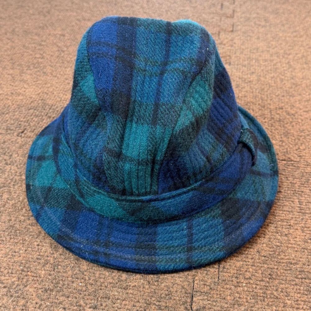 Pendleton Wool Bucket Hat Mens Large Black Watch Tartan Plaid Blue Green Vintage